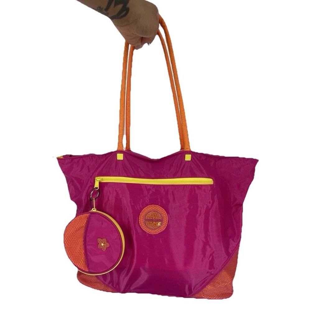 Vintage Retro Pink Orange Collapsible Zipper Bag 16" Beach Strap Carrying